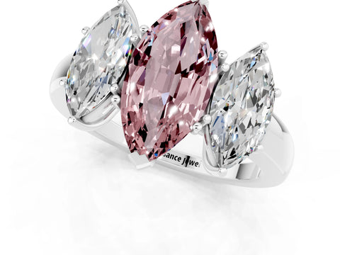 White gold Marquise Cut Morganite Three-Stone Ring with Four-Prong Setting and Classic Band_1