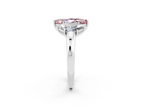 White gold Marquise Cut Morganite Three-Stone Ring with Four-Prong Setting and Classic Band_2