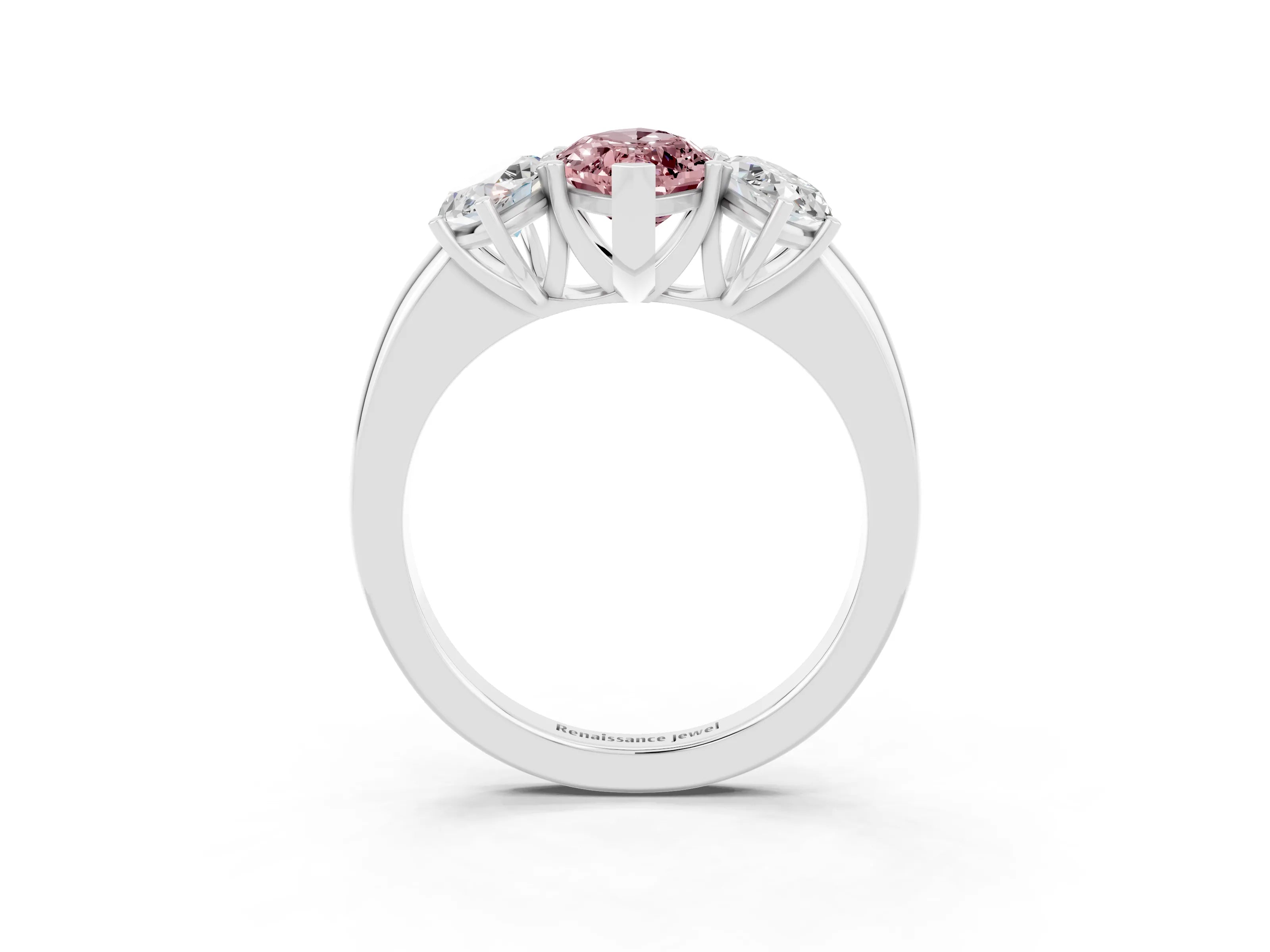 White gold Marquise Cut Morganite Three-Stone Ring with Four-Prong Setting and Classic Band_3