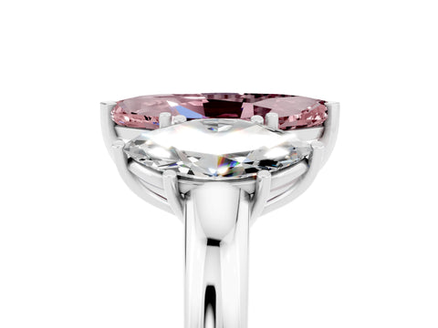White gold Marquise Cut Morganite Three-Stone Ring with Four-Prong Setting and Classic Band_5