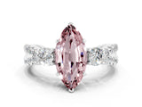 White gold Marquise Cut Morganite Three-Stone Ring with Pavé Split Shank and Four-Prong Setting_12