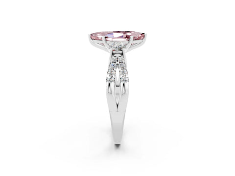 White gold Marquise Cut Morganite Three-Stone Ring with Pavé Split Shank and Four-Prong Setting_14