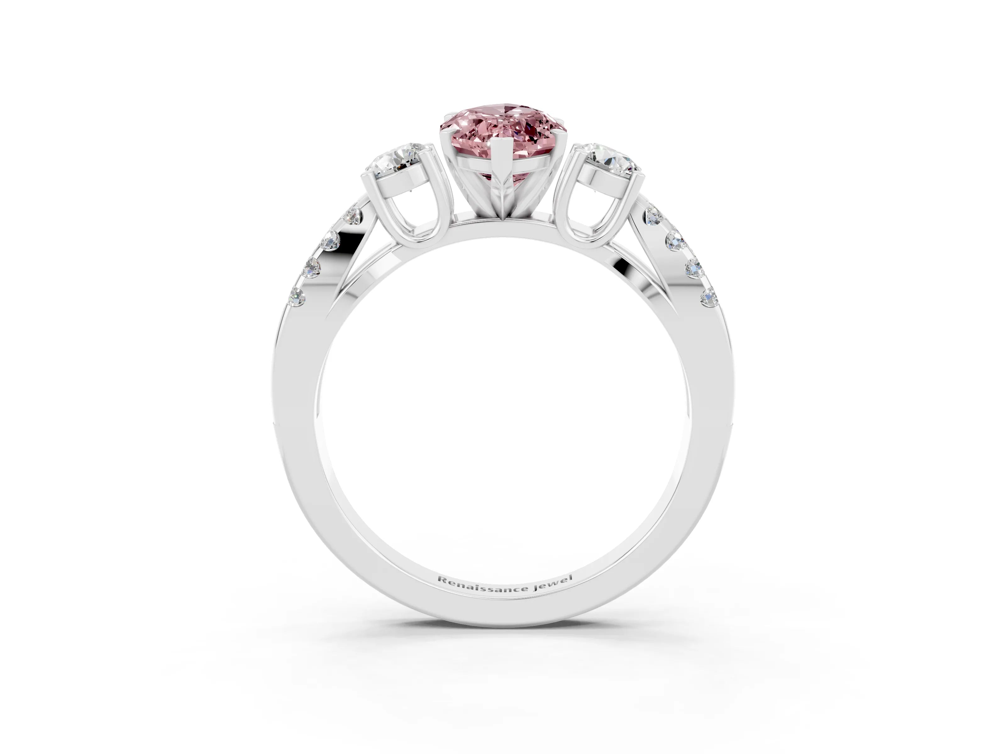 White gold Marquise Cut Morganite Three-Stone Ring with Pavé Split Shank and Four-Prong Setting_15