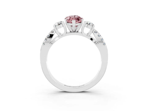 White gold Marquise Cut Morganite Three-Stone Ring with Pavé Split Shank and Four-Prong Setting_15