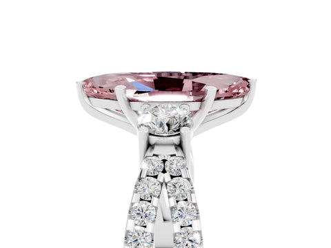 White gold Marquise Cut Morganite Three-Stone Ring with Pavé Split Shank and Four-Prong Setting_17