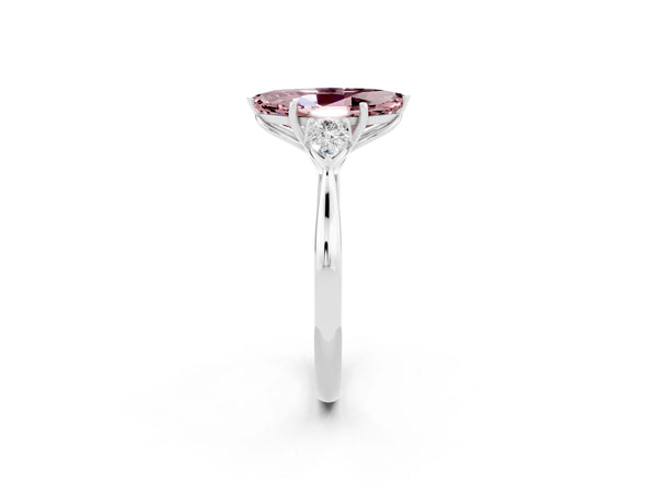 Platinum Marquise Cut Morganite Three-Stone Ring with Pear  Side Stones and Prong Setting
