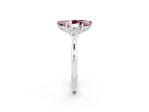 White gold Marquise Cut Morganite Three-Stone Ring with Pear Side Stones and Four-Prong Setting_14