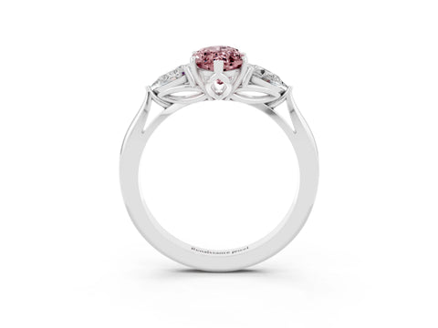 White gold Marquise Cut Morganite Three-Stone Ring with Pear Side Stones and Four-Prong Setting_15