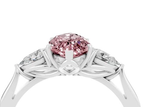 White gold Marquise Cut Morganite Three-Stone Ring with Pear Side Stones and Four-Prong Setting_16