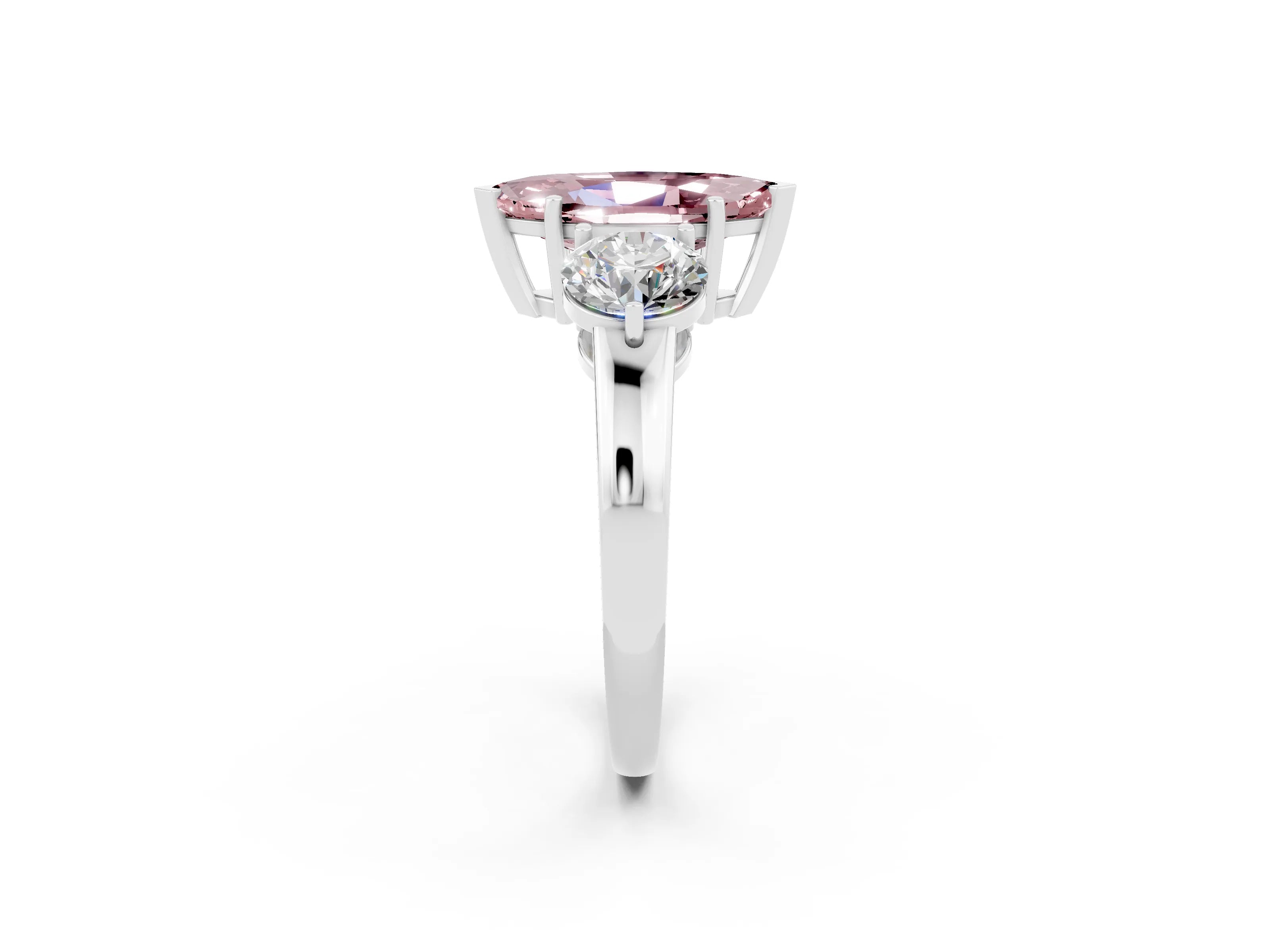 White gold Marquise Cut Morganite Three-Stone Ring with Prong Setting and Classic Band_2