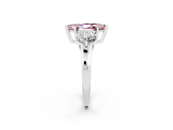 Silver Marquise Cut Morganite Three-Stone Ring with Prong Setting and Classic Band