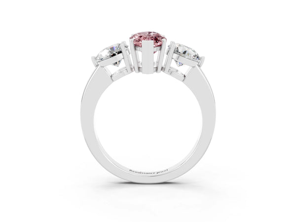 White gold Marquise Cut Morganite Three-Stone Ring with Prong Setting and Classic Band