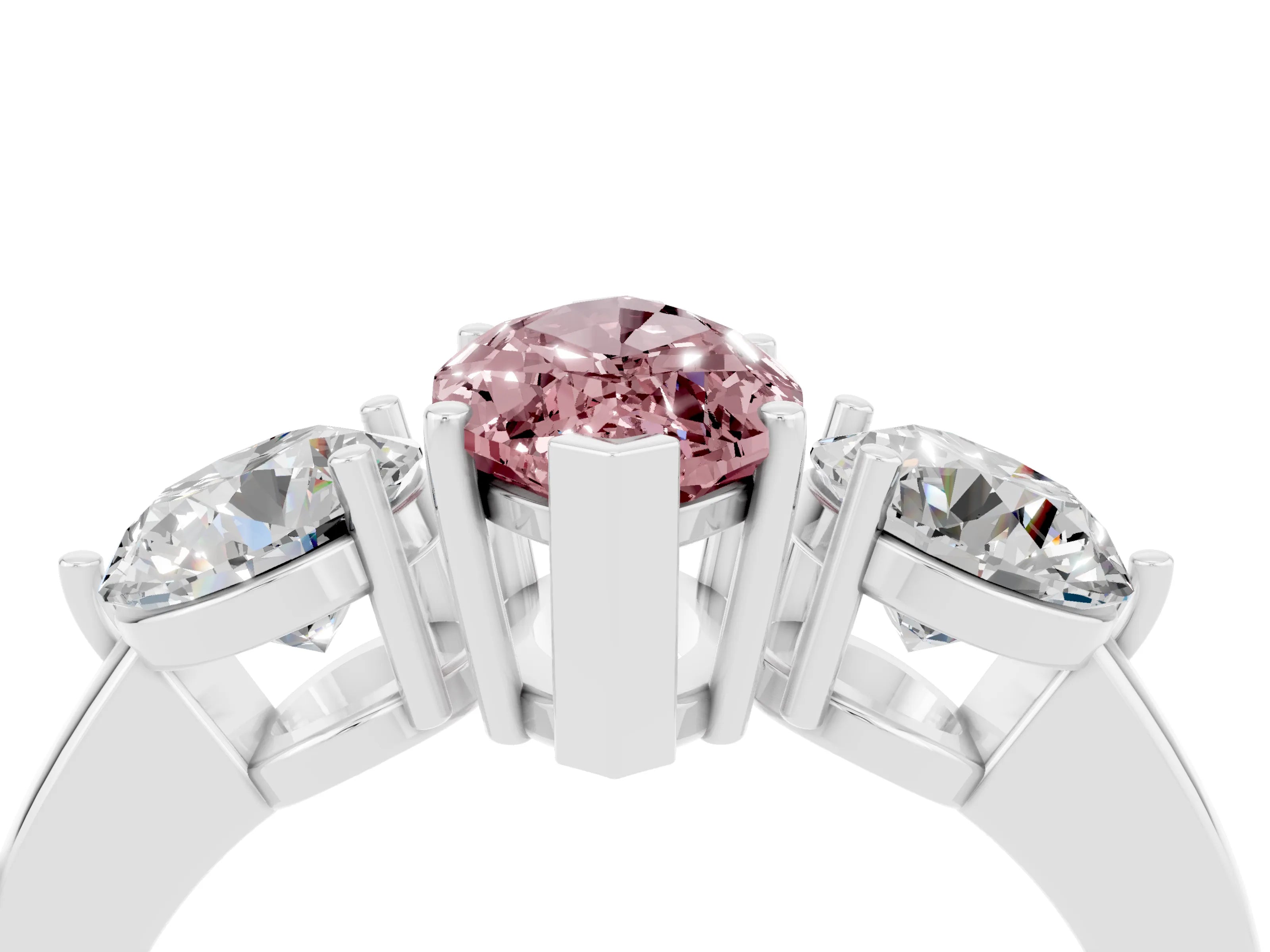 White gold Marquise Cut Morganite Three-Stone Ring with Prong Setting and Classic Band_4