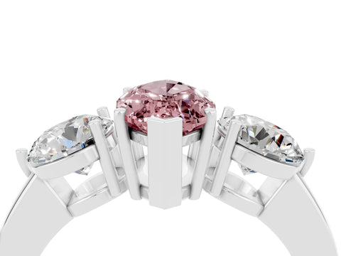 White gold Marquise Cut Morganite Three-Stone Ring with Prong Setting and Classic Band_4