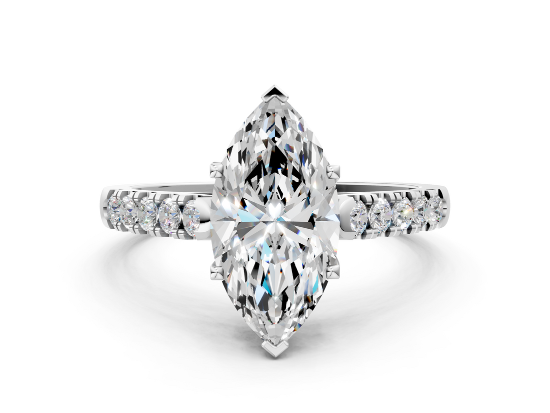 White gold Marquise Cut Pavé Band Solitaire Ring with Four-Prong Setting_316