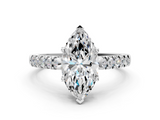 White gold Marquise Cut Pavé Band Solitaire Ring with Four-Prong Setting_319