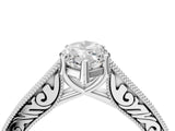White gold Marquise Cut Pave Band Milgrain Solitaire Ring_10