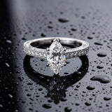 White gold Marquise Cut Pave Band Milgrain Solitaire Ring_21