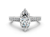 White gold Marquise Cut Pave Band Milgrain Solitaire Ring_6