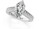 White gold Marquise Cut Pave Band Milgrain Solitaire Ring_7