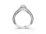 White gold Marquise Cut Pave Band Milgrain Solitaire Ring_9