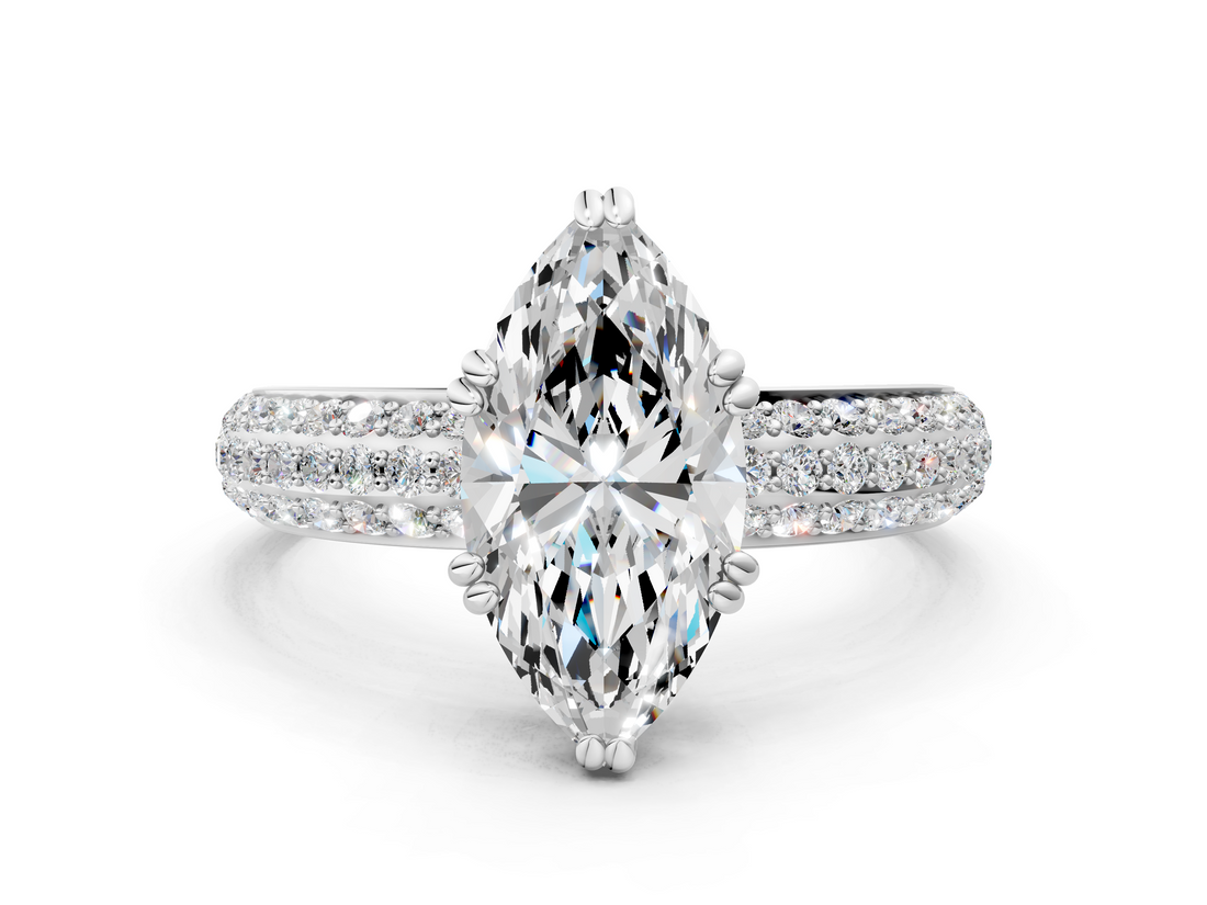 White gold Marquise Cut Pave Diamond Engagement Ring with Channel Set Band and Four-Prong Setting_26