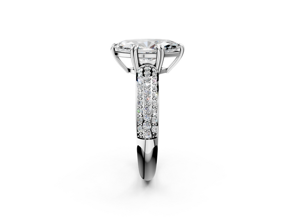 White gold Marquise Cut Pave Diamond Engagement Ring with Channel Set Band and Four-Prong Setting