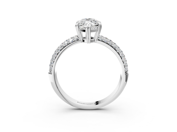 White gold Marquise Cut Pave Diamond Engagement Ring with Channel Set Band and Four-Prong Setting