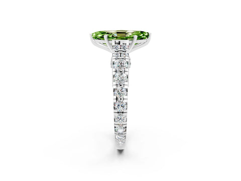 White gold Marquise Cut Peridot Classic Solitaire Ring with Pavé Band and Four-Prong Setting_2