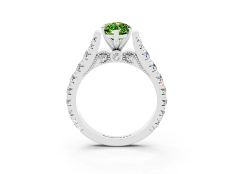 White gold Marquise Cut Peridot Classic Solitaire Ring with Pavé Band and Four-Prong Setting_3