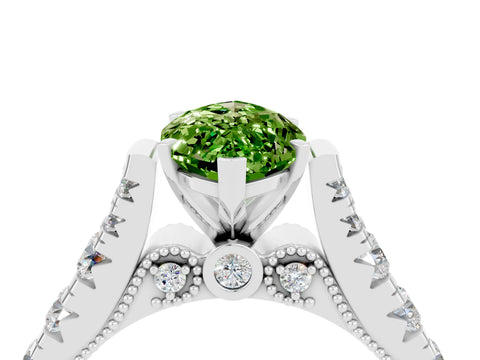 White gold Marquise Cut Peridot Classic Solitaire Ring with Pavé Band and Four-Prong Setting_4