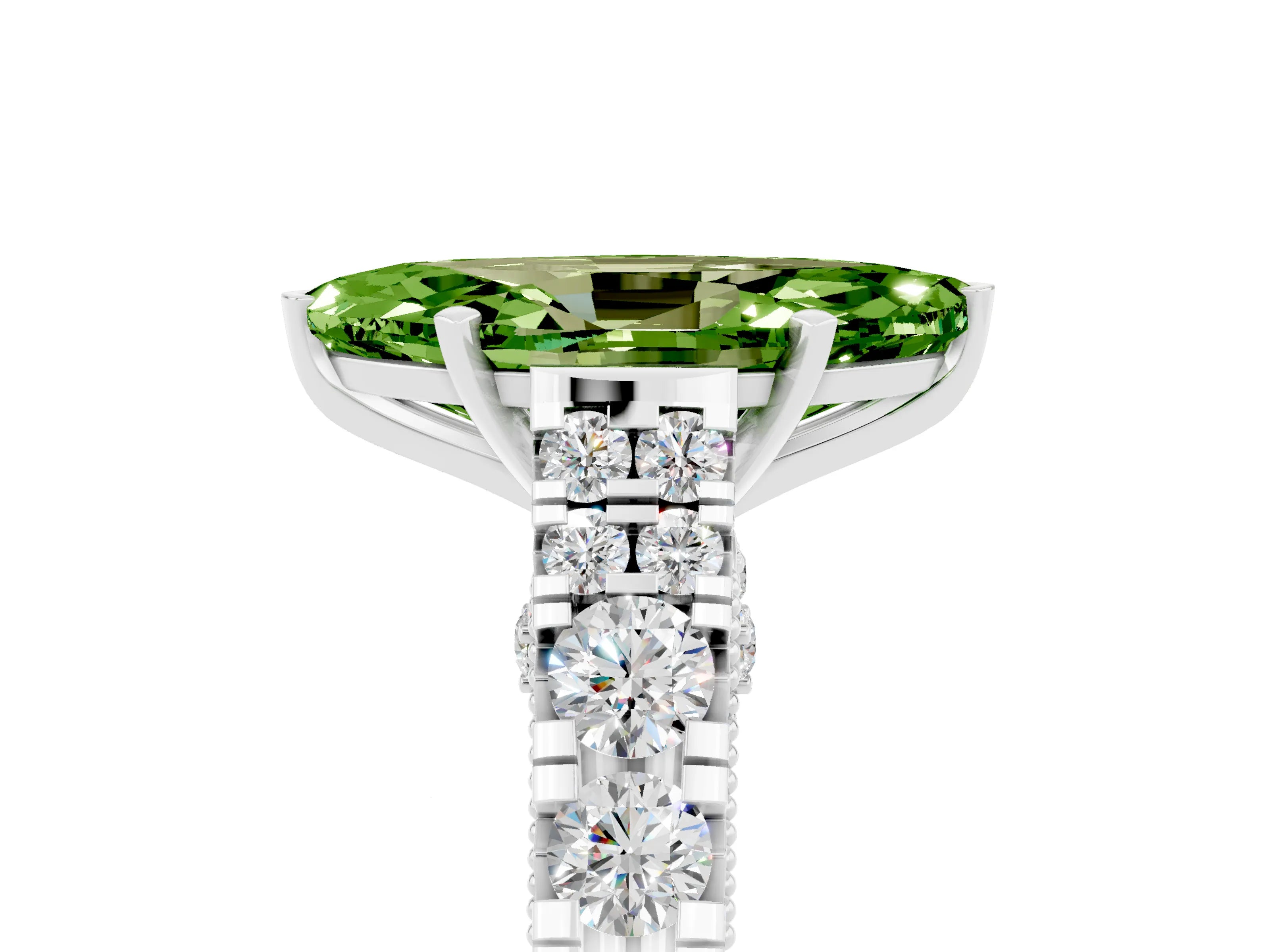 White gold Marquise Cut Peridot Classic Solitaire Ring with Pavé Band and Four-Prong Setting_5