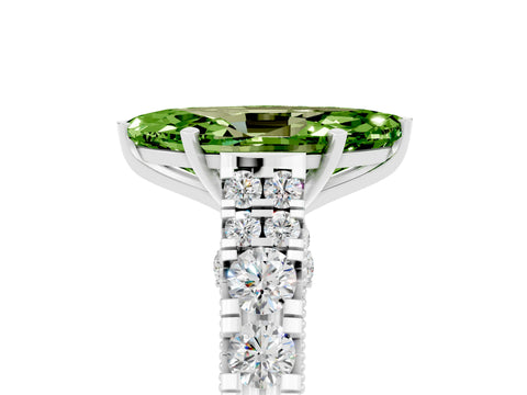 White gold Marquise Cut Peridot Classic Solitaire Ring with Pavé Band and Four-Prong Setting_5