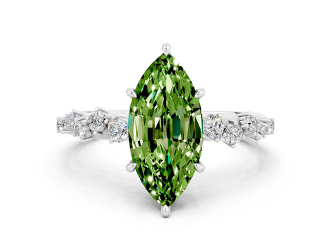 White gold Marquise Cut Peridot Cluster Side Stone Solitaire Ring with Prong Setting_24