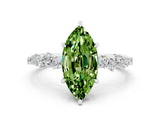 White gold Marquise Cut Peridot Cluster Side Stone Solitaire Ring with Prong Setting_24