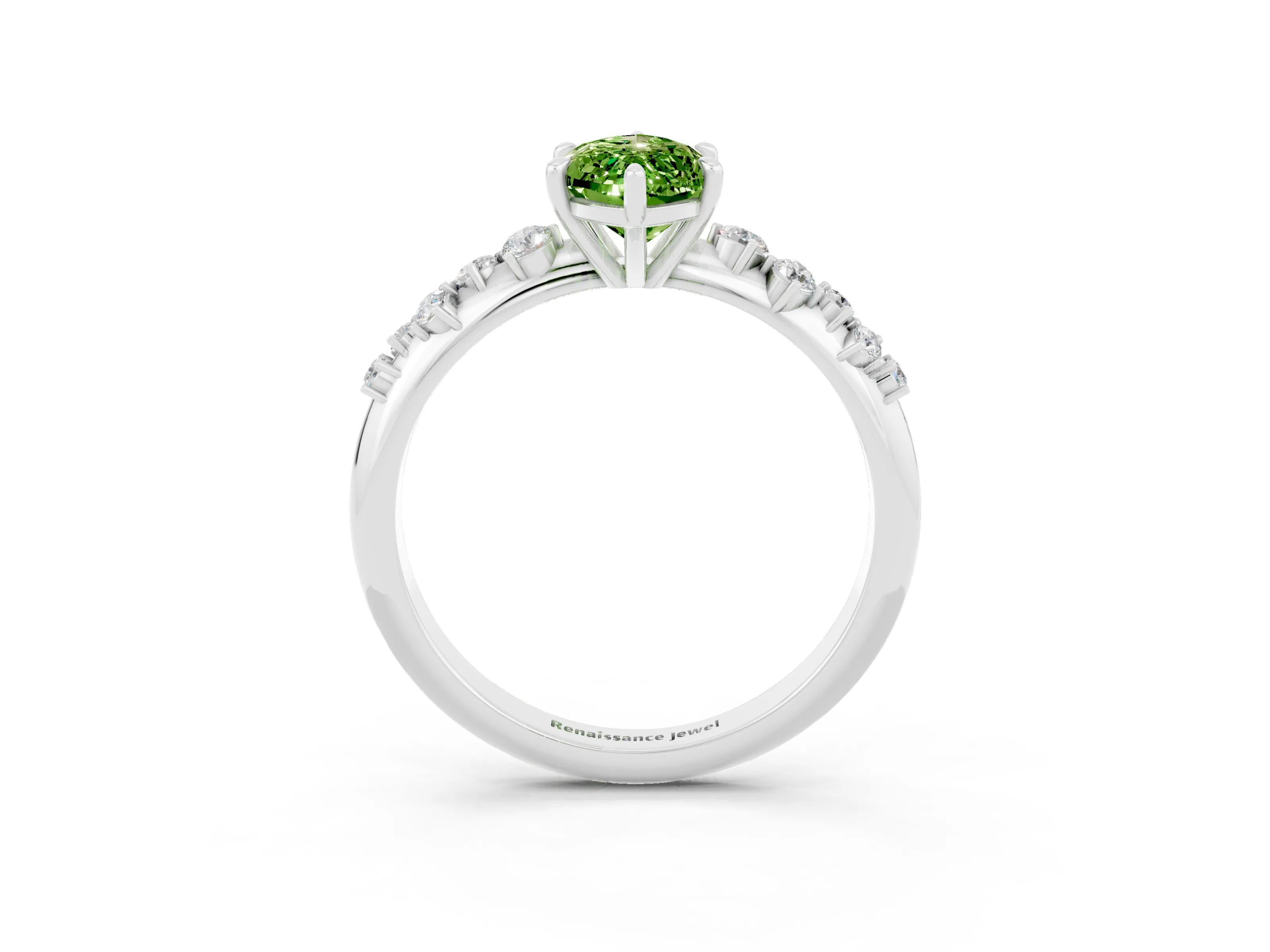 White gold Marquise Cut Peridot Cluster Side Stone Solitaire Ring with Prong Setting_27