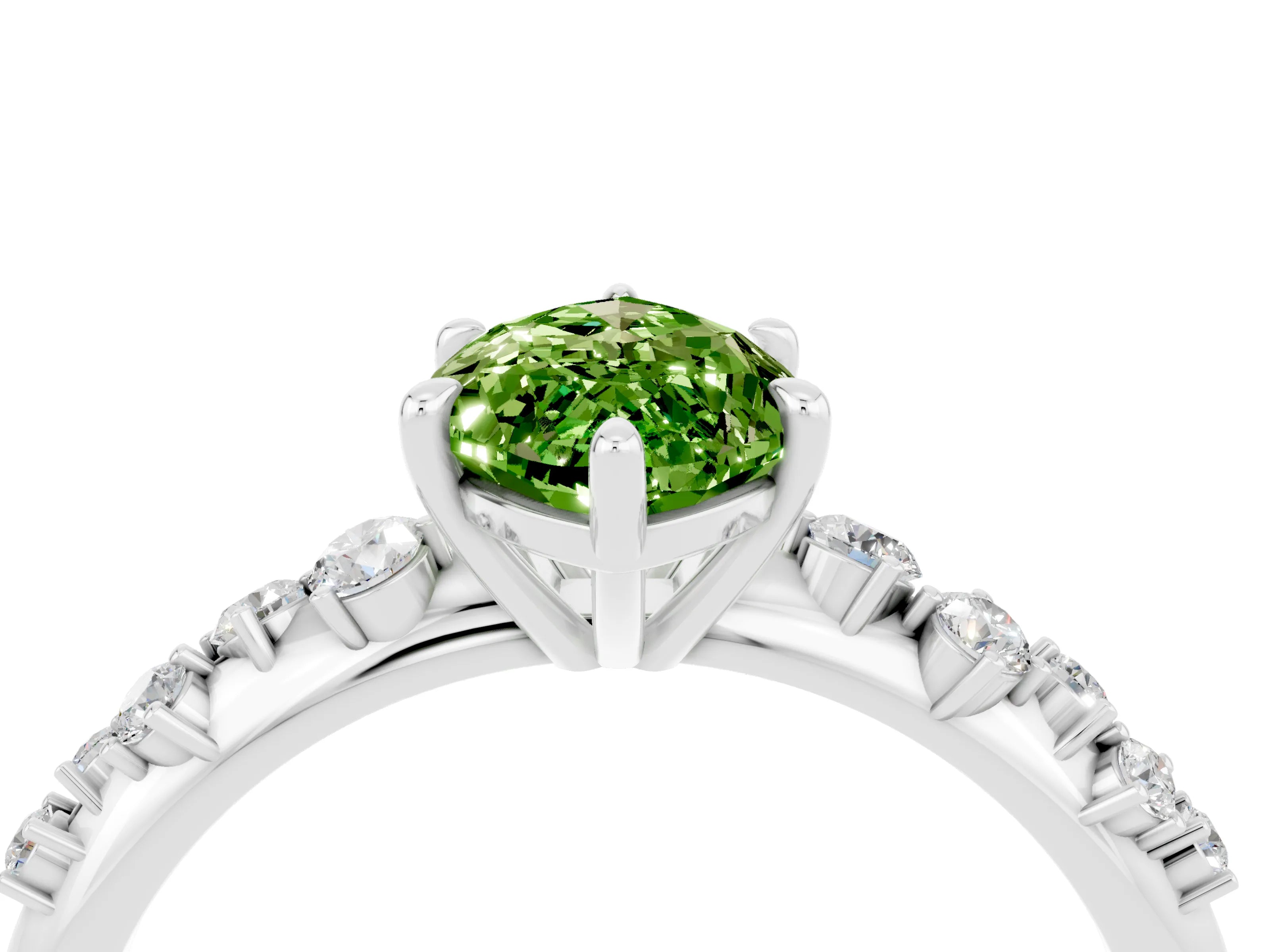 White gold Marquise Cut Peridot Cluster Side Stone Solitaire Ring with Prong Setting_28