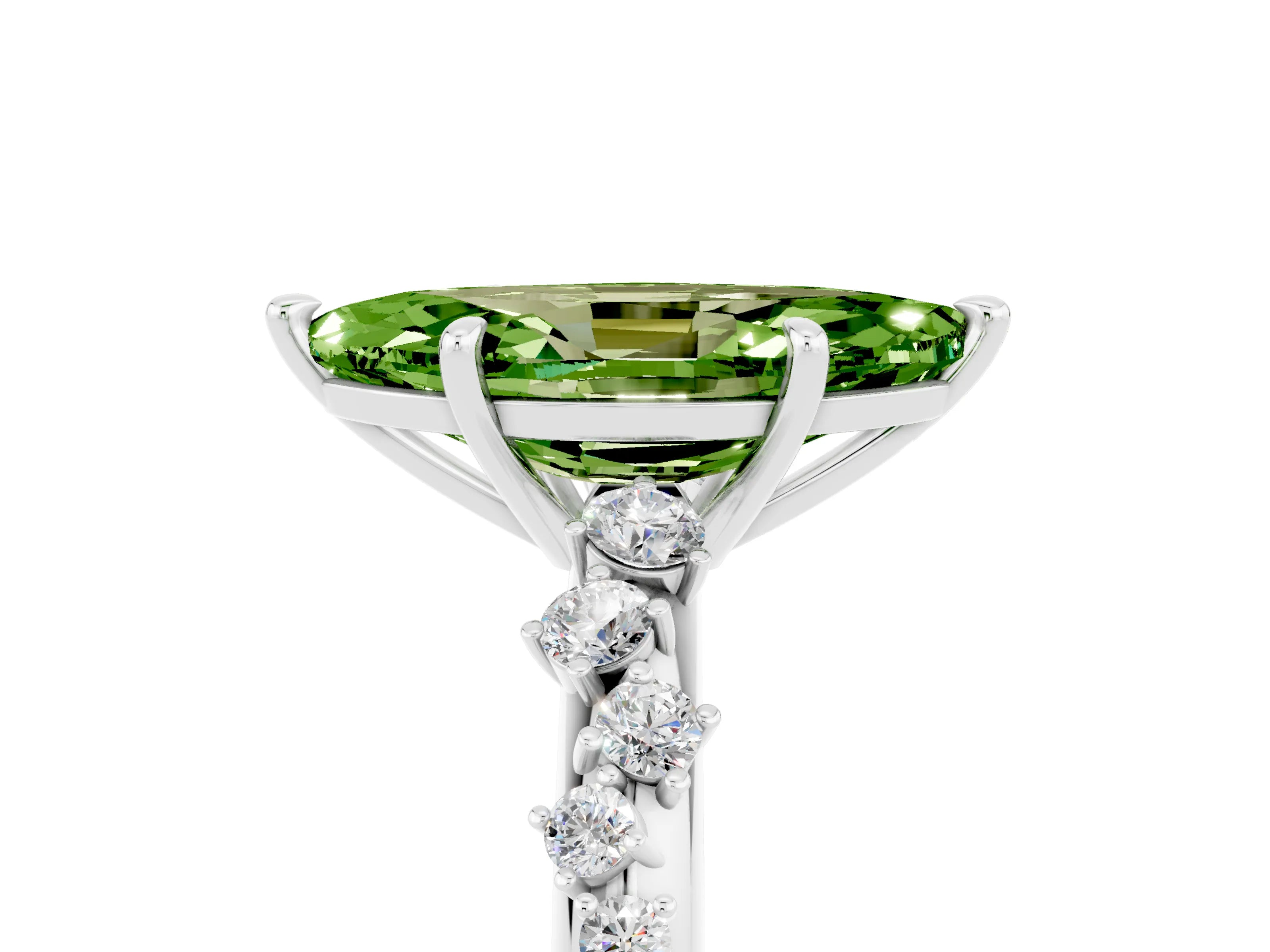 White gold Marquise Cut Peridot Cluster Side Stone Solitaire Ring with Prong Setting_29