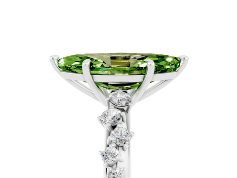 White gold Marquise Cut Peridot Cluster Side Stone Solitaire Ring with Prong Setting_29