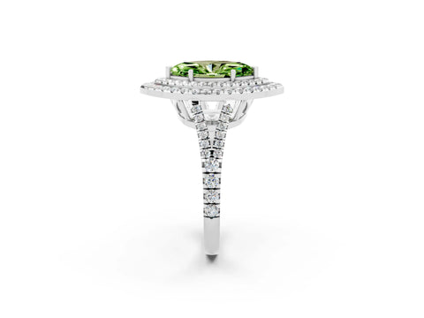 White gold Marquise Cut Peridot Double Halo Ring with Pavé Band and Prong Setting_14
