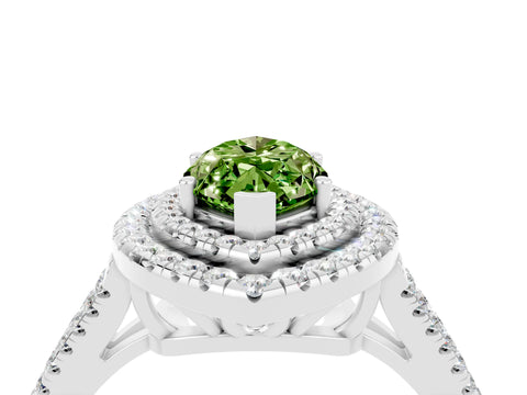 White gold Marquise Cut Peridot Double Halo Ring with Pavé Band and Prong Setting_16