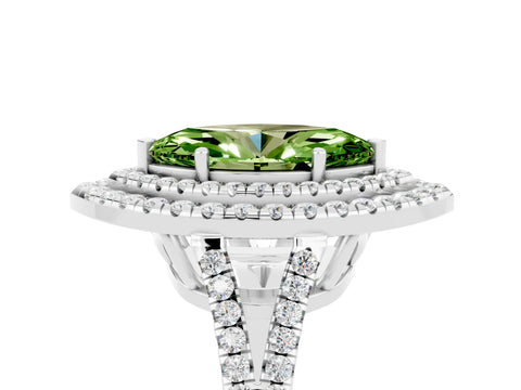 White gold Marquise Cut Peridot Double Halo Ring with Pavé Band and Prong Setting_17