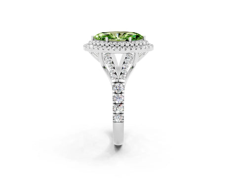 White gold Marquise Cut Peridot Double Halo Ring with Split Shank and Prong Setting_14