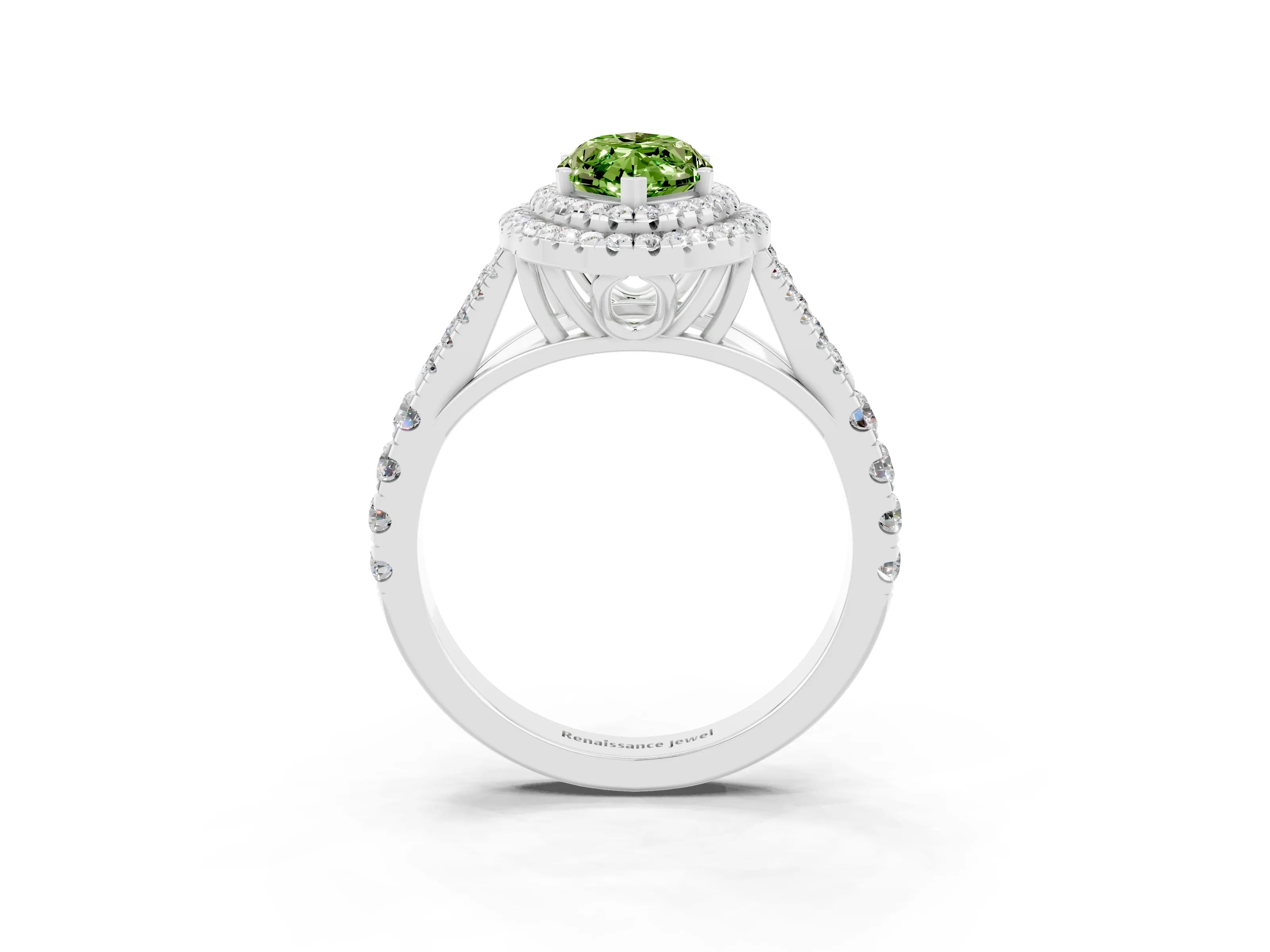 White gold Marquise Cut Peridot Double Halo Ring with Split Shank and Prong Setting_15