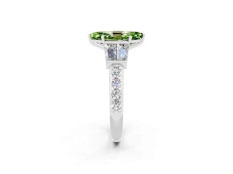 White gold Marquise Cut Peridot Engagement Ring with Baguette Side Stones and Channel Set Band_2