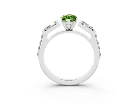White gold Marquise Cut Peridot Engagement Ring with Baguette Side Stones and Channel Set Band_3