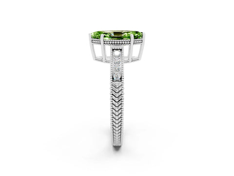 White gold Marquise Cut Peridot Engagement Ring with Milgrain Channel Set Band and Prong Setting_2