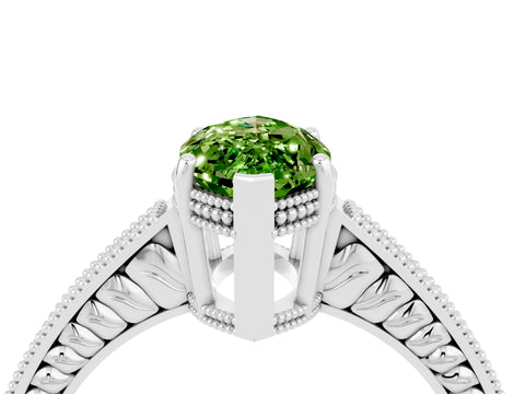 White gold Marquise Cut Peridot Engagement Ring with Milgrain Channel Set Band and Prong Setting_4