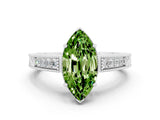 White gold Marquise Cut Peridot Engagement Ring with Milgrain Channel Set Band and Prong Setting