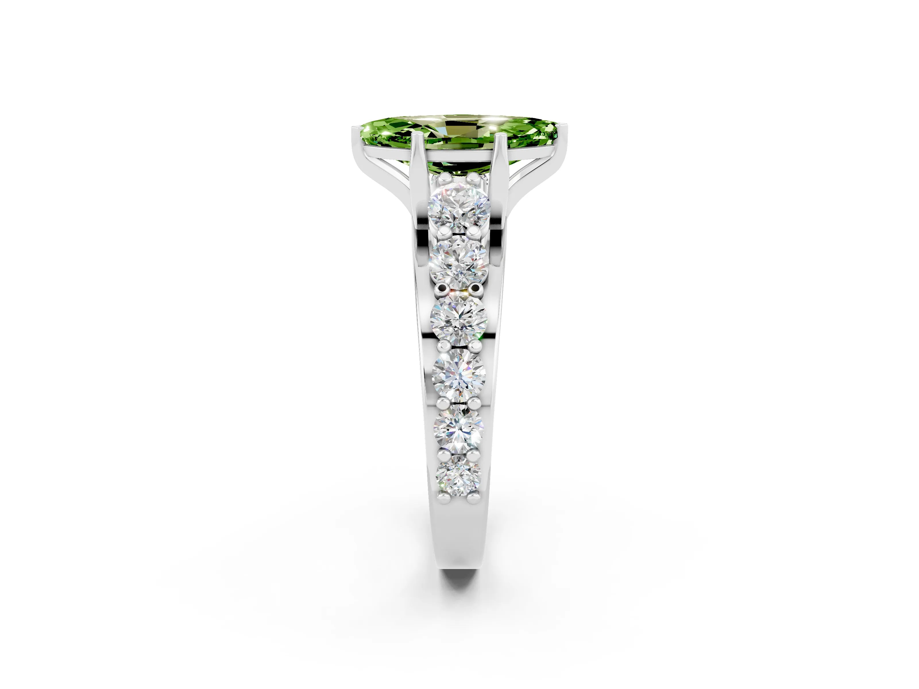 White gold Marquise Cut Peridot Engagement Ring with Pavé Band and Four-Prong Setting_2